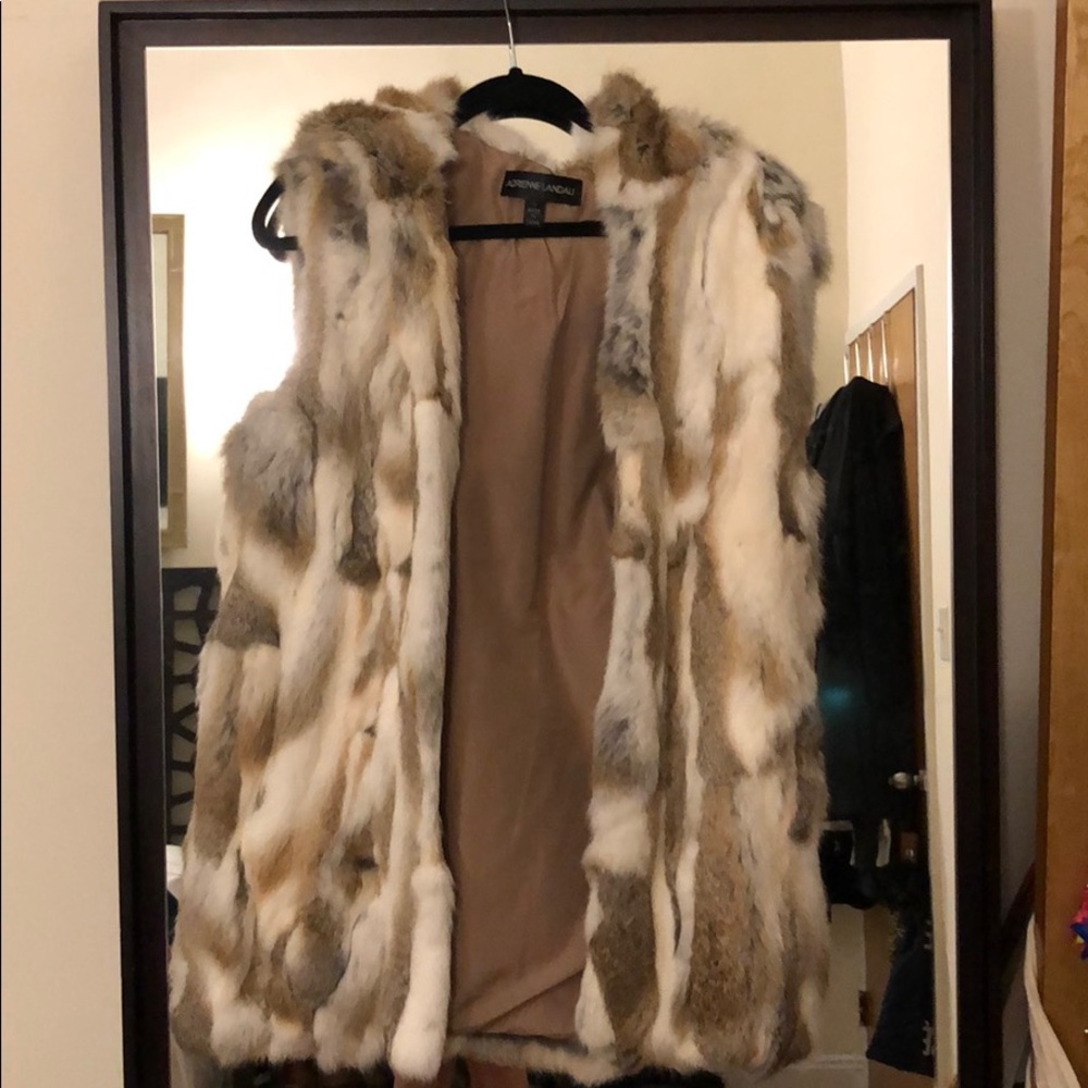 Adrienne Landau Hooded Rabbit Fur Vest